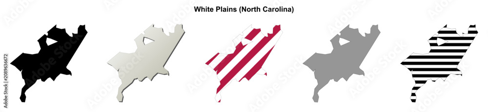 Fototapeta premium White Plains (North Carolina) blank outline map set