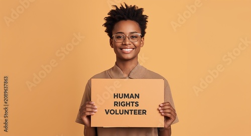 A minimalistic photograph of a volunteer participating in a human rights charity � Professional Stock Photography Concept for Commercial and Marketing Use