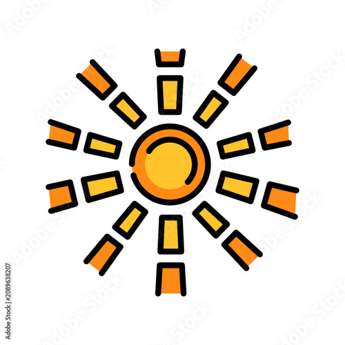 sun black line icon. Vector isolated element. Editable stroke.