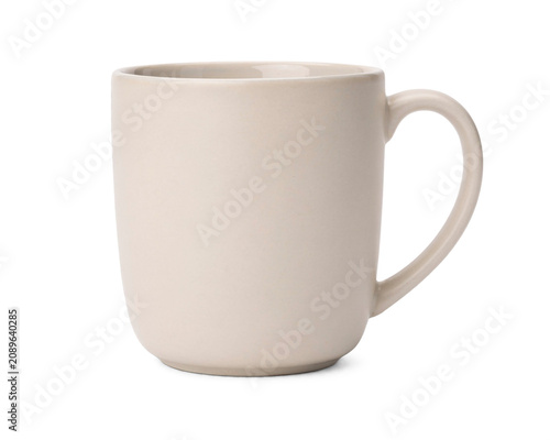Foto Light beige ceramic mug with handle on isolated on png transparent background