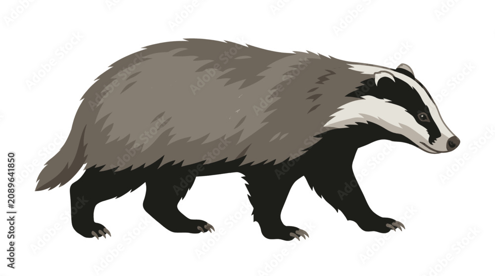 Obraz premium Illustration of a Badger Walking in Natural Habitat Silhouette.