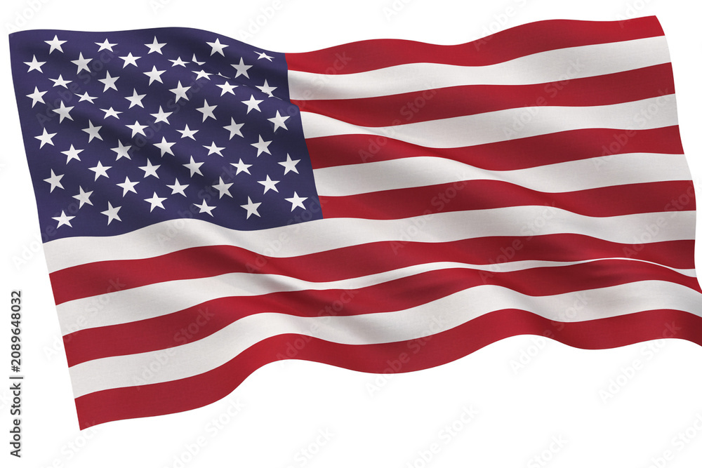 Obraz premium Waving american flag with stars and stripes isolated on png transparent background