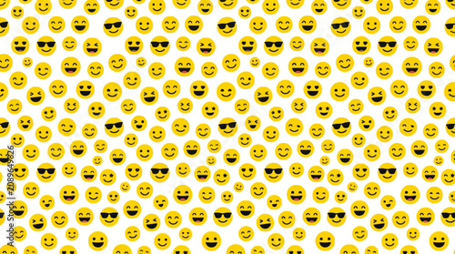 Yellow Smiling Faces Pattern Background Featuring Expressive Emojis With Sunglasses Expressing Joyful And Playful Social Media Moods
