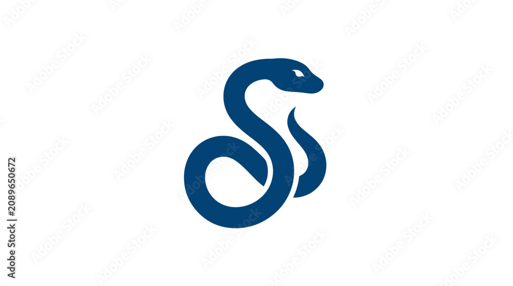 Fototapeta premium Minimalist Blue Cobra Snake Icon Design for Creative Branding Projects Featuring Elegant Serpent Silhouette Vector Illustration