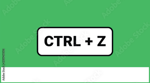 Fotografie White rounded rectangle displaying the 'CTRL + Z' keyboard shortcut, symbolizing the universal undo function in computing on a vibrant green background