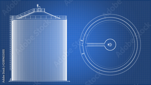 Quadro su tela Agricultural Biogas tank design and engineering - blueprint