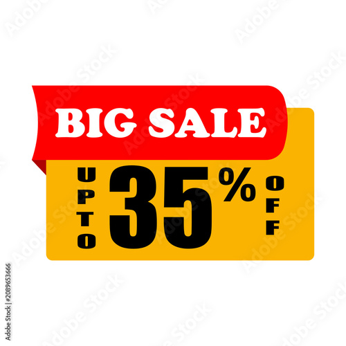 Big Sale Up to 35 Percent Off Discount Banner, Promotional Offer Label, Retail Shopping Sale Sticker Vector