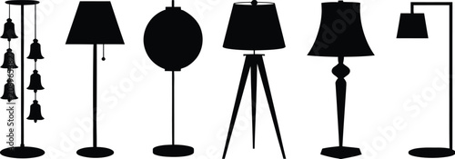 фотографія Floor lamps black silhouettes collection featuring diverse classic and modern standard light fixtures isolated on white background vector