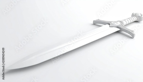 Medieval silver longsword lying on clean white background.