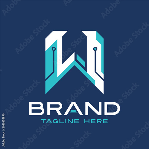 Letter W Technology Logo Design, Letter W Circuit Monogram for Digital Network Software Brand