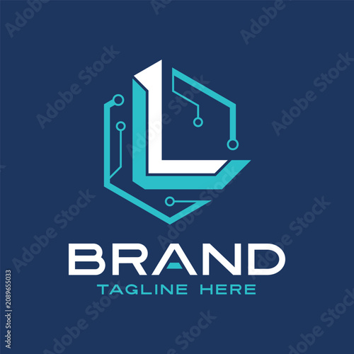Letter L Technology Logo Design, L Circuit Hexagon Monogram for Digital Network Software Brand