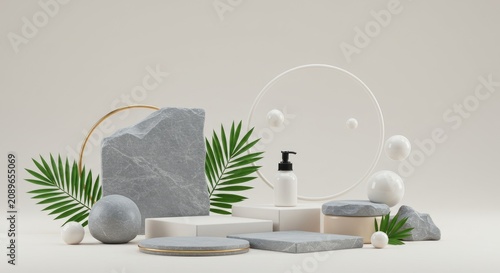 Minimalist skincare product display setup.