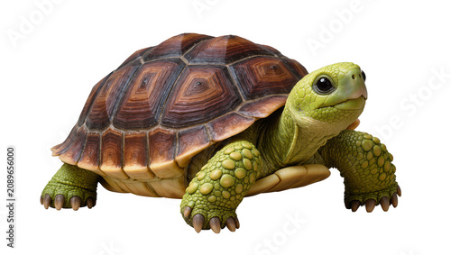 Fotografie Isolated charming land tortoise with vibrant green skin and a meticulously detai