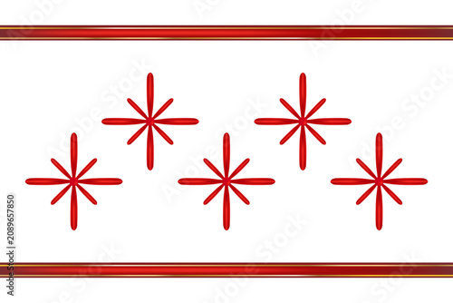 Horizontal Christmas card with red and gold ribbons snowflakes on isolated background. For holiday card banner invitation packaging seasonal promotion Copy space