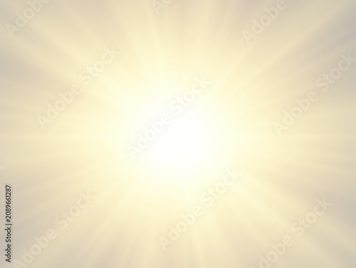 Fotografi Bright circular sunburst with divergent light rays on ivory background for abstr