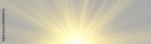 Schilderij op canvas Aesthetic golden sunburst with sharp crepuscular rays from bottom center on pale