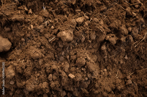 Processed collage of underground brown soil layer material texture. Background for banner.