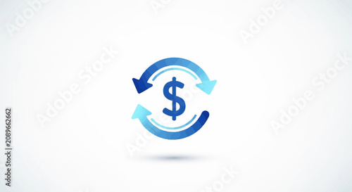 A blue circular arrow icon surrounds a central currency symbol