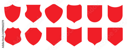 Schilderij op canvas Twelve red shield with diverse shapes isolated on transparent background