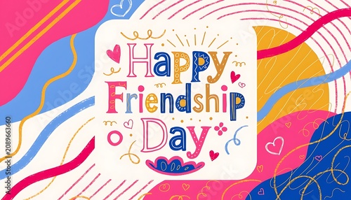 Happy friendship day colorful hand drawn lettering card illustration