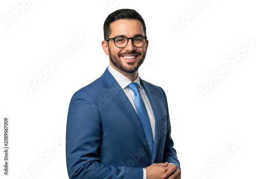 Professional man in a suit posing confidently against a plain background isolated on transparent background