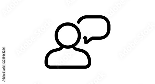 A simple line drawing depicts a person with a speech bubble.