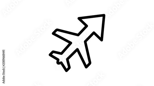 Foto Airplane soars upward with arrow symbol in graphic illustration