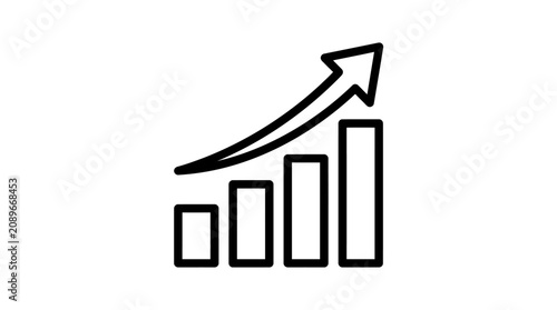A growing bar chart with an upward trend arrow indicates business growth.
