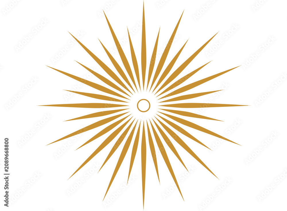 Obraz premium Golden sunburst star icon with sharp rays on white background