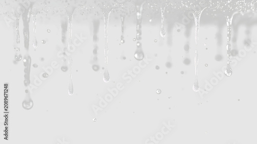 Billede på lærred Water droplets fall from above onto a clear surface creating a pattern of lines