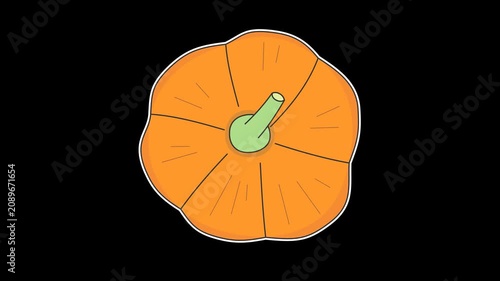 Seamless looping animation of a swaying top view pumpkin for autumn harvest and Thanksgiving concepts. Flat style sticker design element isolated on transparent alpha channel background