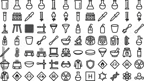 Foto Science laboratory and chemical research outline icon set featuring glassware eq