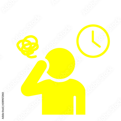 時計を見ながら時間管理に悩む人物ピクトグラム（黄色）