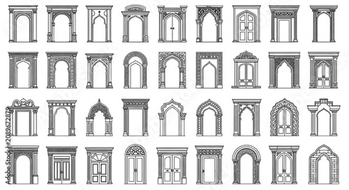 Architectural Arched Doorway Elevation Drawings Moorish and Classical Door Frame Set
