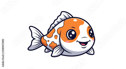 Cute Kawaii Koi Fish Mascot Character with Orange and White Spotted Pattern Vector Illustration