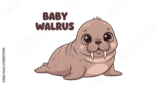 Cute Baby Walrus Illustration Featuring Adorable Marine Animal Character Design for Nursery Art and Wildlife Educational Projects