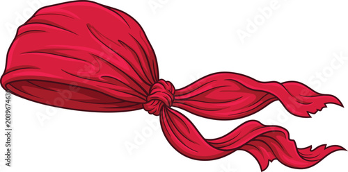 Bild auf Leinwand Red pirate bandana vector illustration with long tied tails, isolated biker headscarf icon