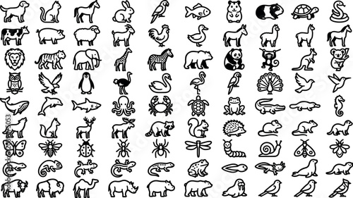 Photography Universal animal kingdom outline icon set featuring domestic pets farm livestock
