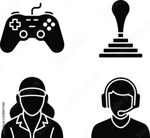 Gaming Silhouette Icon Set Minimal Gamer Controller Esports Vector Pack