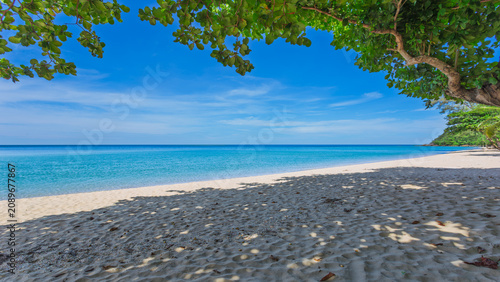Beautiful tropical beach and sea with blue sky background for travel and vacation