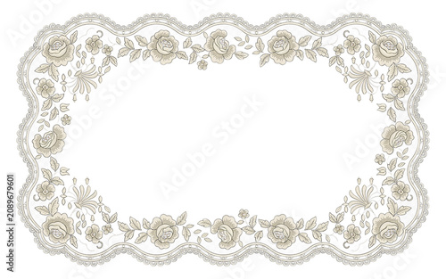 Oval lace doily with floral pattern on isolated on png transparent background