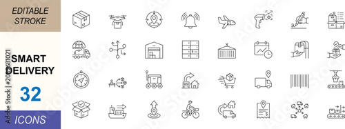 Tableau sur toile Smart delivery line icon set