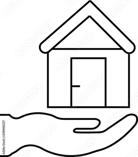 Home insurance warranty protection line icon hand holding residential house vector
