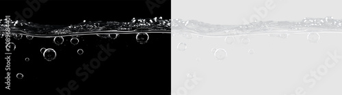 Photography Clear water surface with bubbles on a transparent background showing movement an