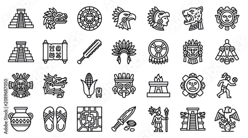 Tableau sur toile Ancient Mesoamerican Mayan and Aztec civilization culture icons.