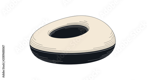 Stylized black and white drawing of a round nest or bowl with an organic shape and textured lines on a plain background.