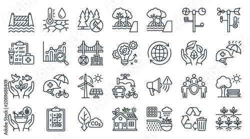 Fotografía Black outline icons for sustainability and environmental conservation