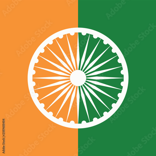 White Ashoka Chakra with orange and green spokes, a national symbol of India