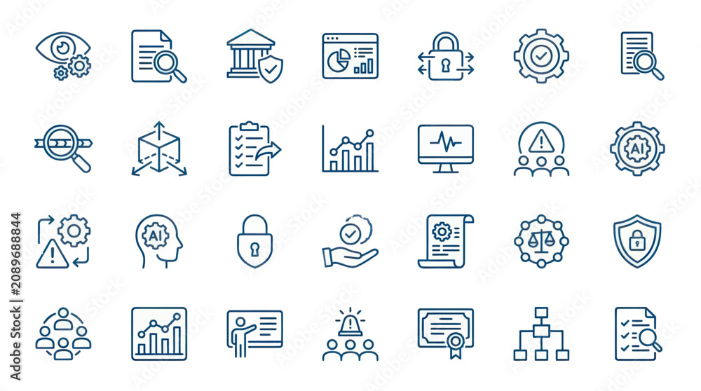 Fototapeta premium Business analysis and data intelligence linear icon set