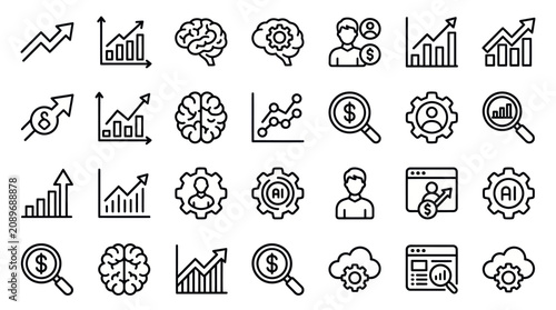 Cuadro en lienzo Business analytics and artificial intelligence line icon set